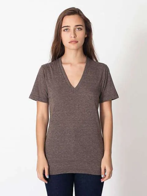 Tricou unisex Tri-Blend, cu maneca scurta si decolteu in V - American Apparel