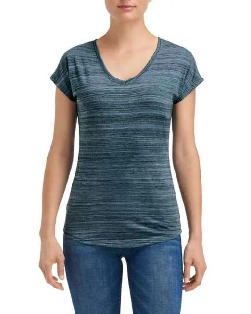 Tricou pentru dama, decolteu in V, in trei amestecuri de material