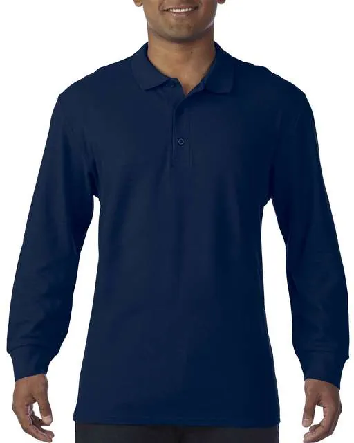 Tricou polo cu maneca lunga din pique dublu si bumbac premium, pentru barbati