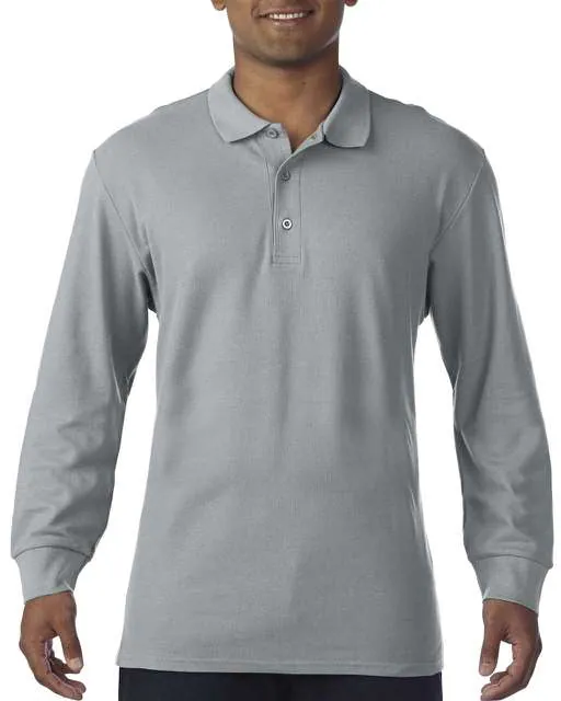 Tricou polo cu maneca lunga din pique dublu si bumbac premium, pentru barbati