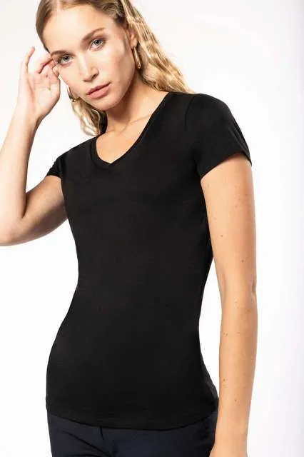 Tricou Supima® pentru dama, cu decolteu in V si maneca scurta