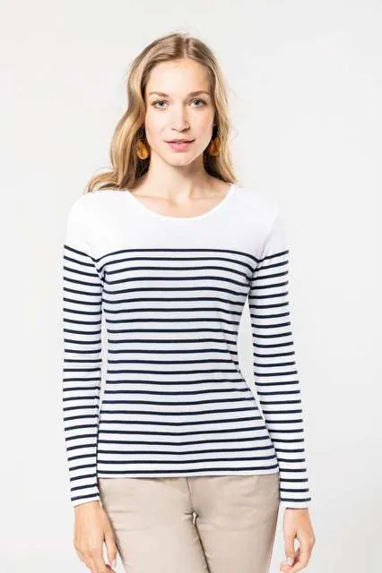 Tricou cu mânecă lungă damă Kariban Breton Stripe KA386 · 220 g/m², bumbac